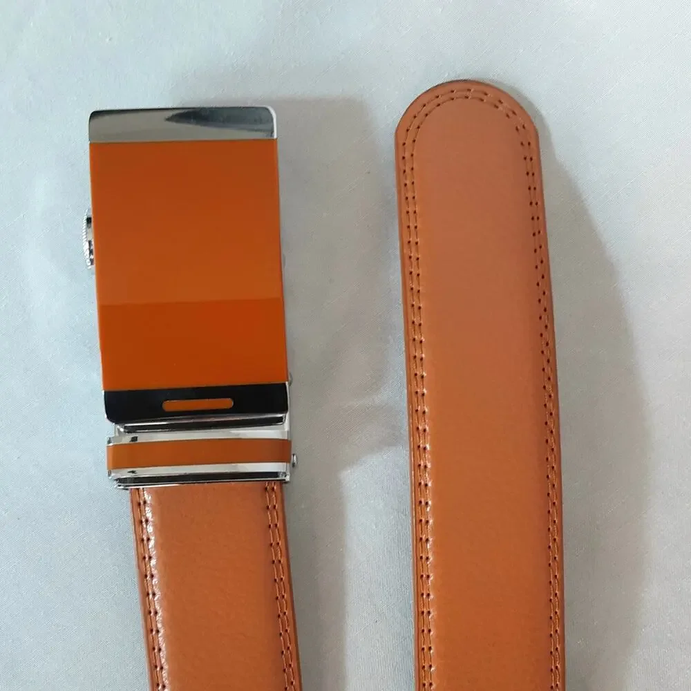 💎Mens Heavy Duty PU Leather Butterscotch Orange Ratchet Slide Belt Size XXL
